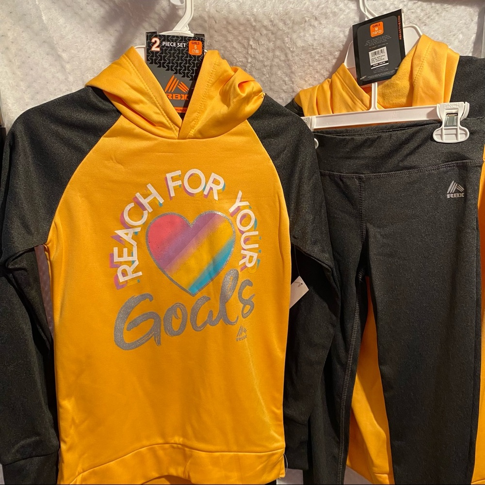 NWT - Girls RBX Sweatshirt & Leggings - Yellow Matching Outfit w/ Rainbow Heart